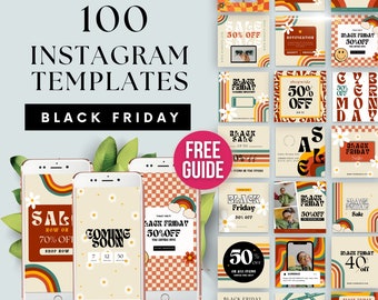 Retro Black Friday Instagram Templates Cyber Monday Promo Content for Small Business Social Media Flyer IG Sale Flyer Bundle Kit - BB007