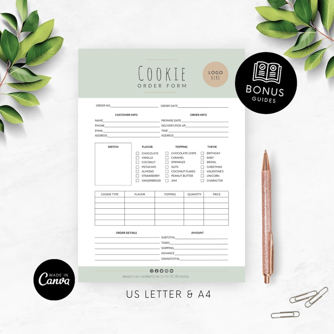 Pastel Cookie Order Form Editable Canva Template, Custom Biscuit ...