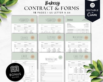 Boho Wedding Cake Contract Template And Bakery Form Bundle, Editable Cake Order Form, Catering Agreement, Printable Cake Policy Pastel BB005