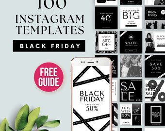 Black Friday Instagram Templates for Social Media Bundle Kit Cyber Monday Instagram Template Canva IG Posts and Stories Modern Feed BB001