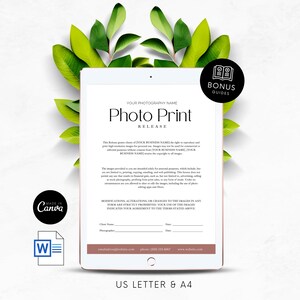 Photo Print Release Form for Photography Clients Editable Canva Template Wedding Photography Forms Copyright Agreement Release of Liability