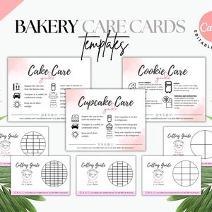 Bakery Templates Cake Cutting Guide Cookies Caring Card Cupcake Care Instructions Cake Care Card Sugar Cookie Packaging Sweets Inserts