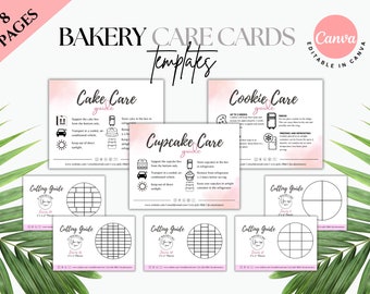 Bakery Templates Cake Cutting Guide Cookies Caring Card Cupcake Care Instructions Cake Care Card Sugar Cookie Packaging Sweets Inserts