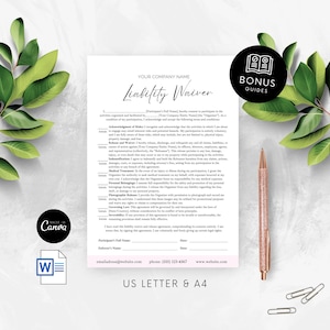 General Liability Waiver Form Risk Acknowledgment All Purpose Legal Disclaimer for Small Business Client Agreement Template Editable Canva