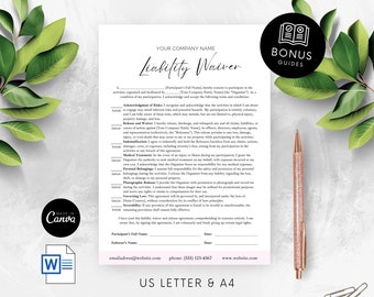 General Liability Waiver Form Risk Acknowledgment All Purpose Legal Disclaimer for Small Business Client Agreement Template Editable Canva