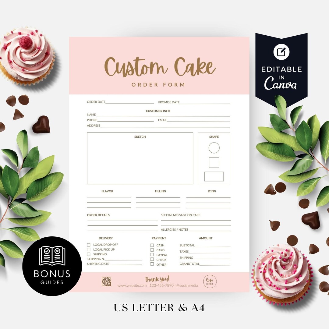 Cake Order Sheet Template, Bakery Order Form Editable in Canva, Wedding ...