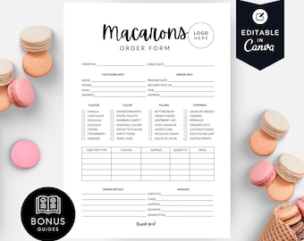 Macarons Order Sheet Template, Clean Home Bakery Order Form Editable Canva, Printable Small Business Forms, DIY Bakery Ticket, Simple BB000