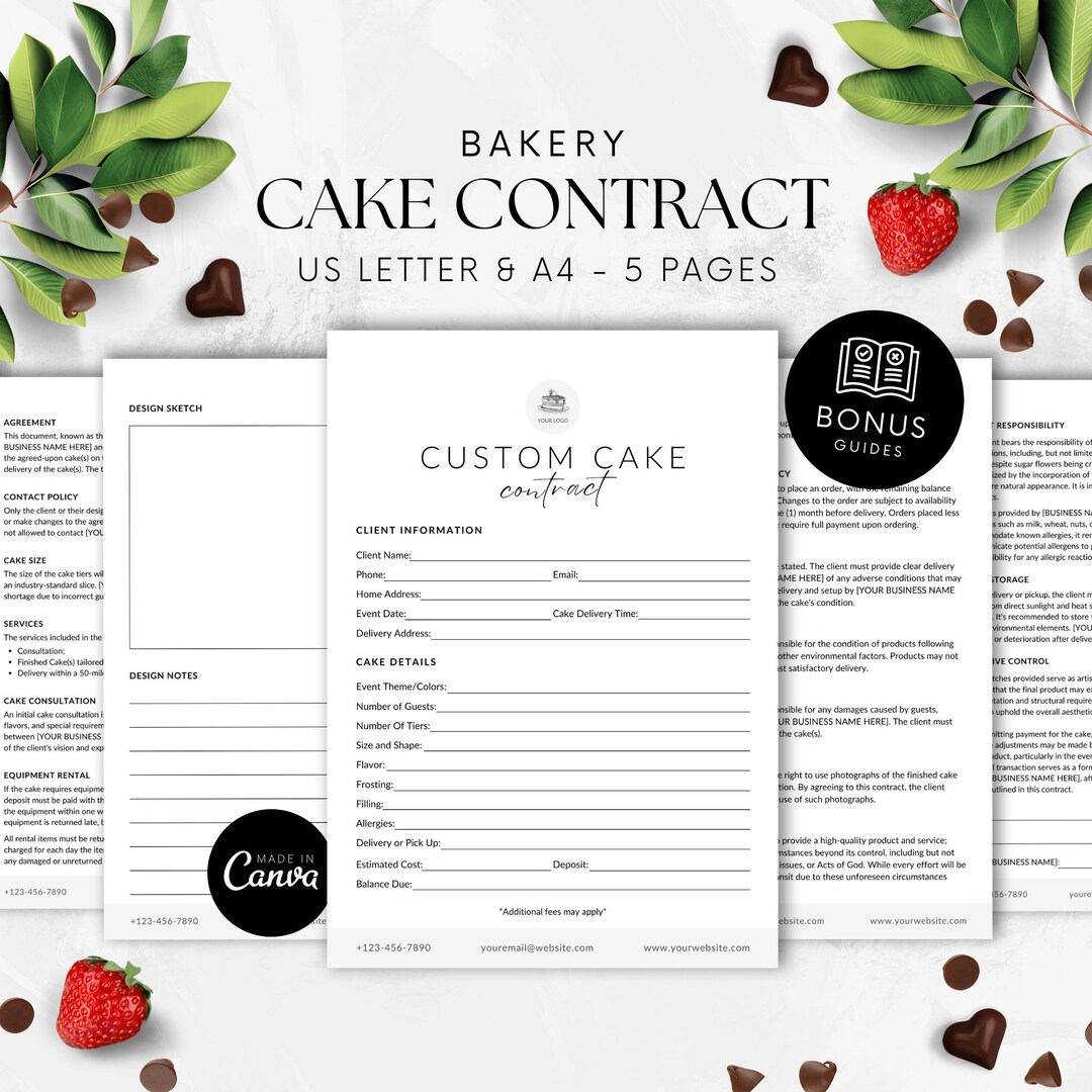 Cake Order Contract Template, Editable Custom Cake Agreement, Bakery ...