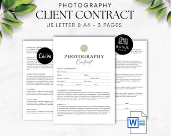 Photography Contract Template for Photographers Form Client Agreement Editable Canva Event Photography Business Forms Weddings and Events