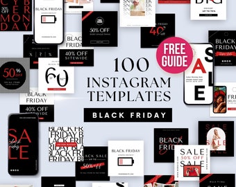 Black Friday Instagram Templates for Social Media Bundle Kit Cyber Monday Instagram Template Canva IG Posts and Stories Modern Feed BB044
