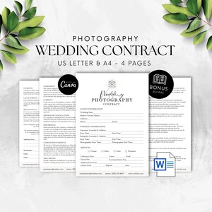 Wedding Photography Contract Template for Photographers Form Event Agreement Client Intake Form Editable Canva Word Business Legal Document