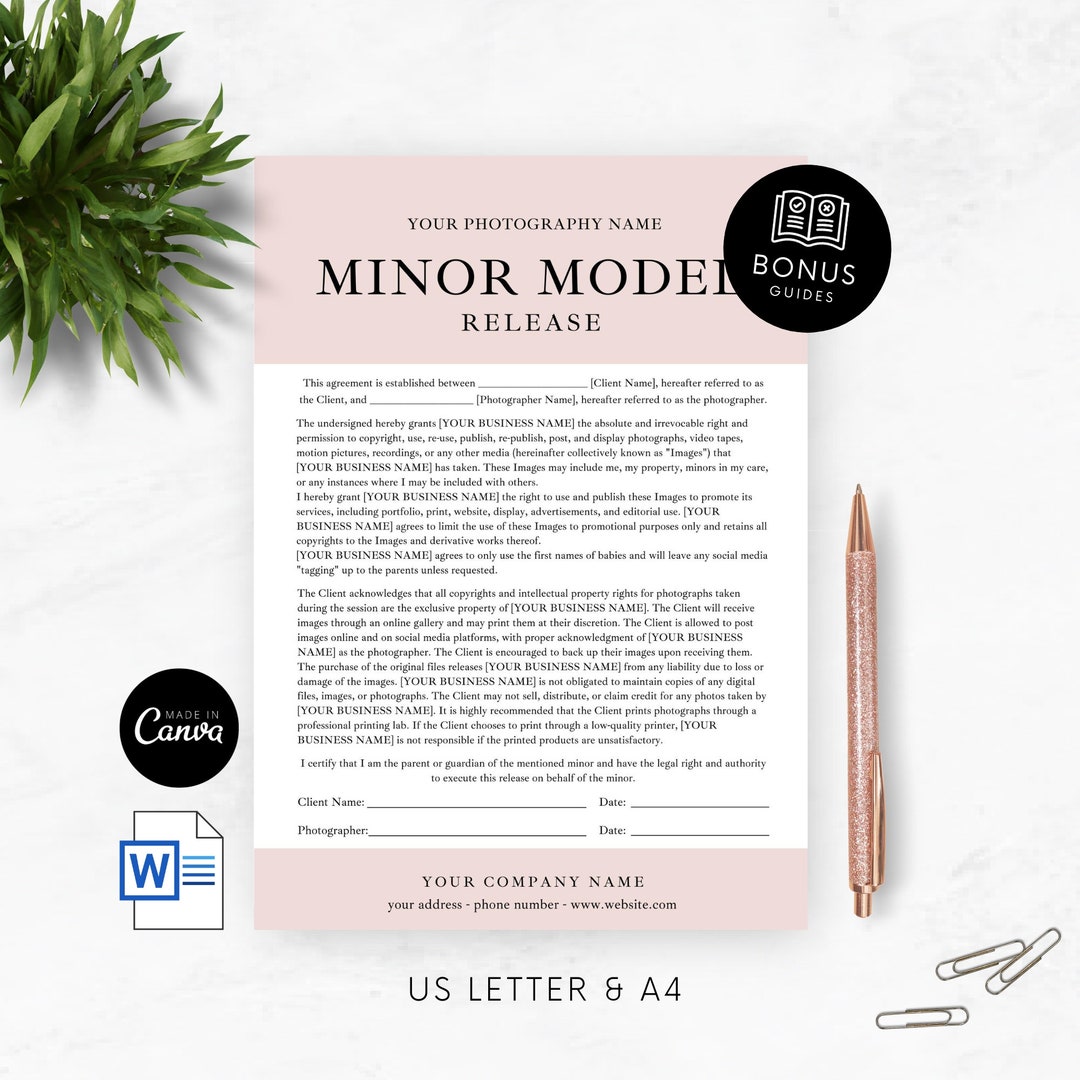 Model Consent Form.pdf Minor Model Release Form Template Photography Client Agreement for ...