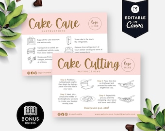 Cake Cutting Guide, Editable Cake Care Card, Cake Serving Guide for ...