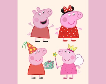 Peppa Pig SVG, Bundel Gelaagde SVG, Gelaagde en Instant downloadbare bestanden voor cricut, Peppa Pig PNG clip art en printables voor t-shirts