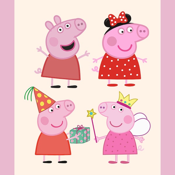 Peppa Pig SVG, Bundle Layered SVG, Layered et Instant fichiers téléchargeables pour cricut, Peppa Pig PNG clip art et imprimables pour t-shirts