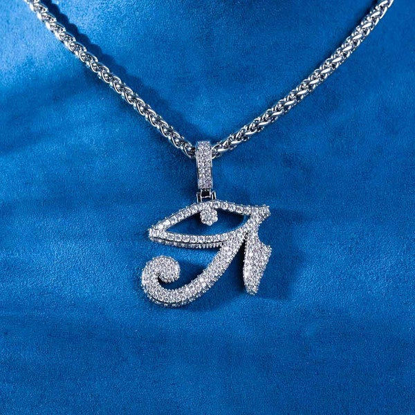 Men's Iced Out "Eye of Horus" Pendant, Moissanite VVS Pendant, 925 Silver Pendant, Hip Hop Jewelry, Birthday Gift for him, Passes Tester.