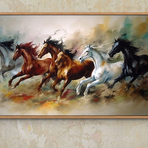 Six Running Horses, Feng Shui, Oil Paint, Samsung Frame TV Art, Digital Download