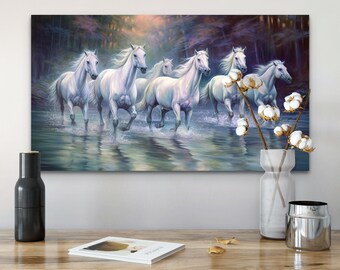Six Running White Horses, Over Water, Oil Paint, Samsung Frame TV