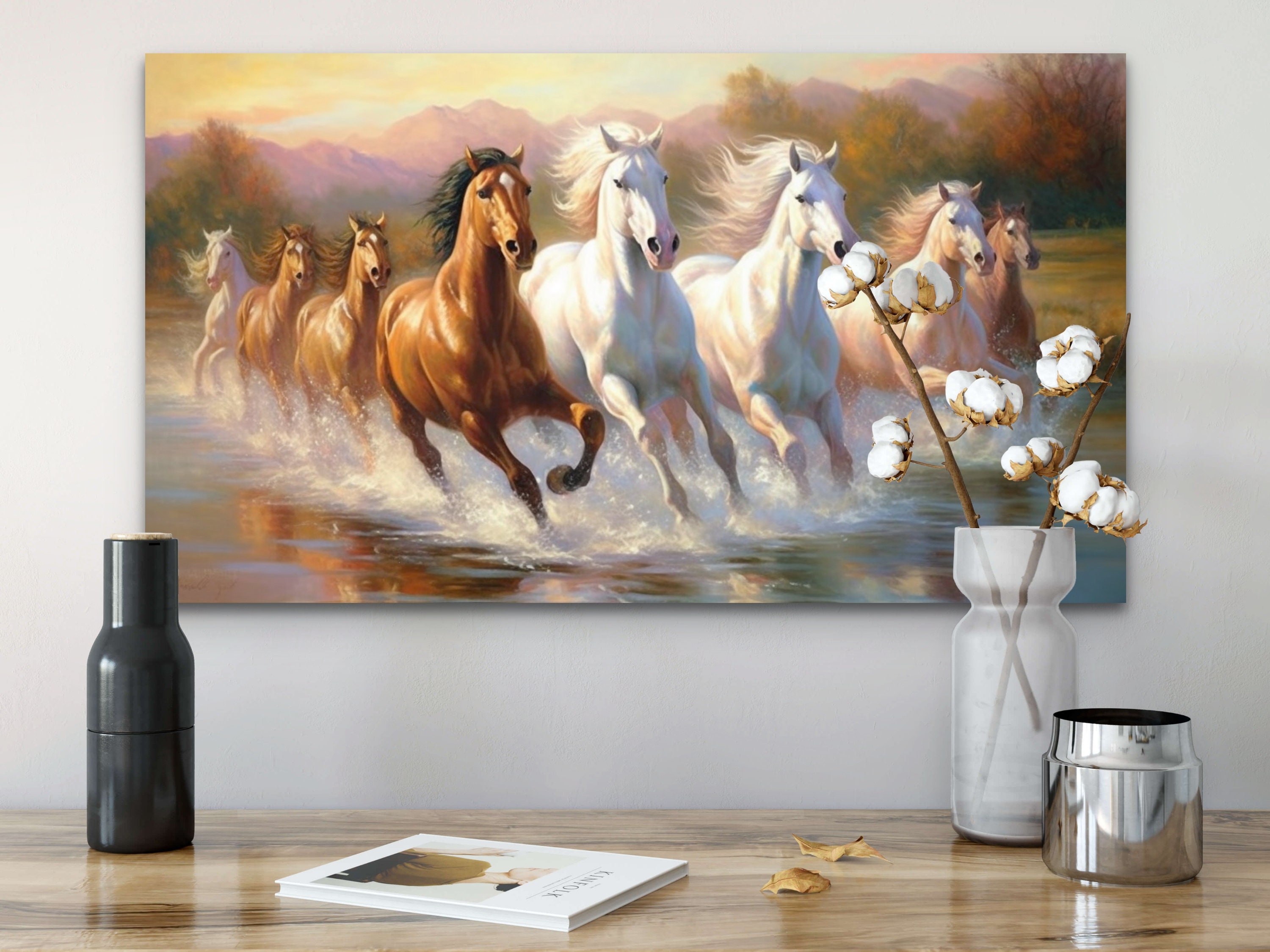 Eight Running Horses, Over Water, Oil Paint, Samsung Frame TV Art