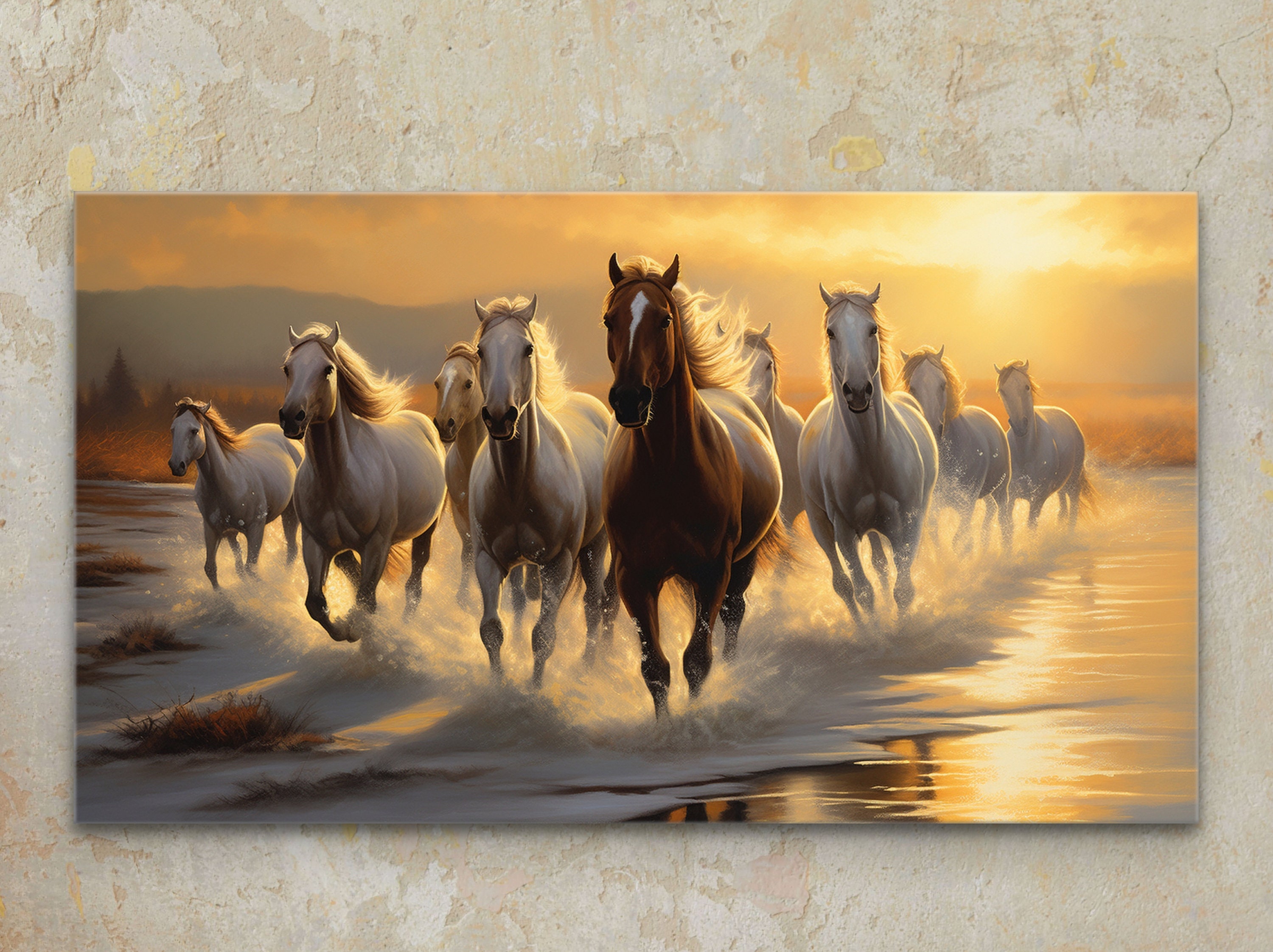 Nine Running Horses, Samsung Frame TV Art, Wall Art, Digital