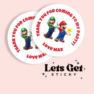 Verjaardagsfeestje ronde stickers - Super Mario Bros. thema - glanzend of mat - keuze uit maten