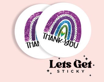 Rainbow Thank You Small Business Stickers - Gloss or Matte Finish - Choice of sizes