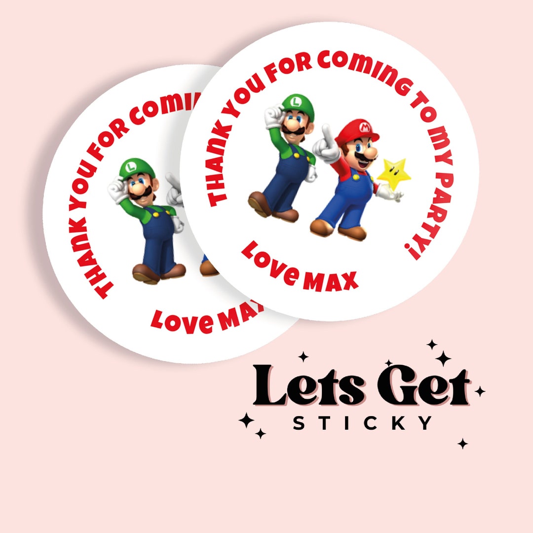 Birthday Party Round Stickers Super Mario Bros. Themed Gloss or Matte ...