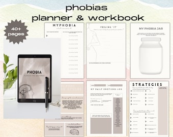 phobia CBT worksheets, mental health planner |CBT printable worksheet| phobia and anxiety worksheets | phobia help| digital planner