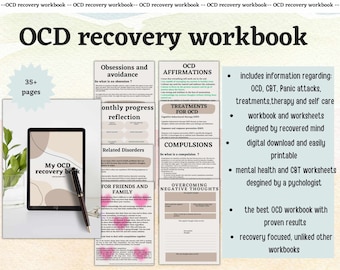 OCD recovery, OCD help workbook |CBT printable | ocd worksheets | ocd help| digital therapy | panic attack|mental health workbook ocd relief