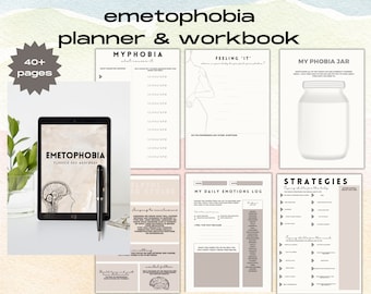 emetophobia CBT worksheets, mental health planner |CBT printable worksheet| phobia and anxiety worksheets | phobia help| digital planner