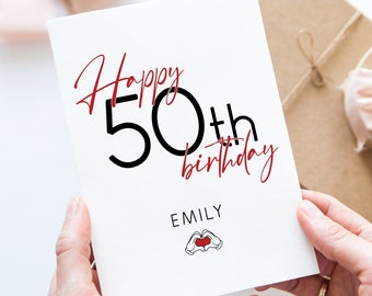 Carte d’anniversaire personnalisée, carte de vœux du 50e anniversaire pour elle, carte d’anniversaire pour lui, carte Happy 50e pour elle, carte personnalisée BCI001C