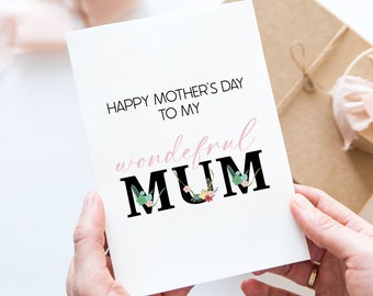 Happy Mother's Day Mum Card • Wonderful Mum Card • Card for Mum on Mother's Day • Floral Alphabet Card Greeting Card for Mom • MDI002