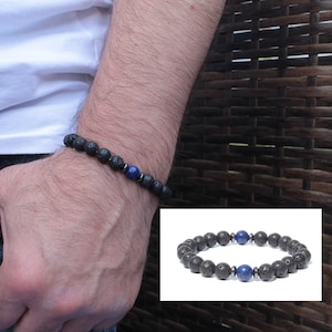 Mens Lava Stone, Lapis Lazuli and Hematite Handmade Bracelet, Spiritual Protection, Meditation and Stress Relieft Bracelet For Him TH015