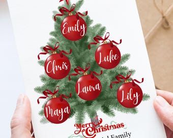 Personalised Christmas Tree Card, Custom Family Names Greeting Card, Merry Christmas To a Special Family Christmas Bauble