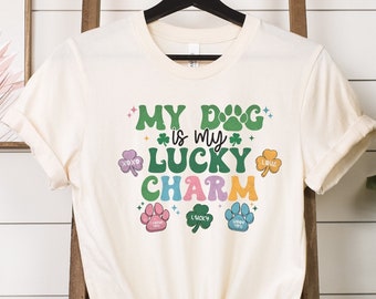 My Dog Is My Lucky Charm Shirt, St. Patrick's Day Dog Owner Shirt, Lucky Dog Lover Shirt, Shamrock Irish Dog Mom Shirt, Retro dog lover gift