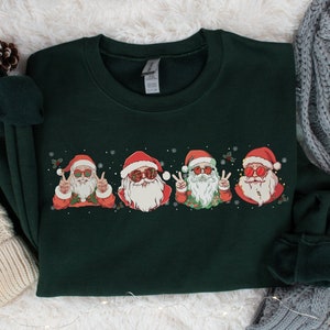 Sudadera retro de Santa, camisa de Navidad de Santa, suéteres navideños para mujer, regalo de Navidad, cuello redondo de Navidad, camisa de Año Nuevo, sudadera de Navidad