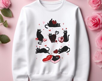 Valentine Black Cat Sweatshirt Cat Lovers Kitten Valentine Shirt Black Cat Hearts Gift i1370 Black Cat Love Shirt Cat Mom Valentines Tee