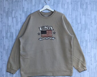 Vintage USA Sweatshirt Embroidery Big Logo Spellout Jumper Pullover