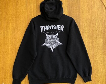 Sudadera con capucha y cremallera de Thrasher Skateboard con el logo grande de Latinoamérica