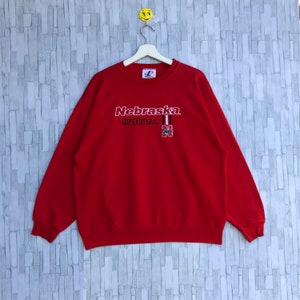 Vintage Nebraska Cornhuskers Football Team Sweatshirt Embroidery Spellout Jumper Pullover
