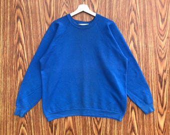 Vintage 90s Plain Sweatshirt Blue Color Stain Faded Pullover Crewneck