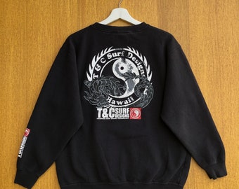 Vintage T&C Surf Designs Hawaii Surf  Sweatshirt Big Logo Spellout Surfing Jumper Pullover