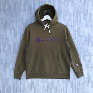 Vintage Y2K Champion Sportswear Hoodie Sweatshirt Embroidery Big Logo Green Colour Sportswear Jumper Pullover