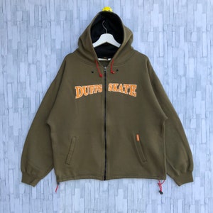 Vintage Duffs Skate Hoodie Zipper Sweatshirt Embroidery Big Logo Spellout Jumper Pullover