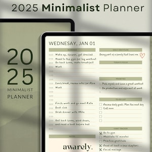 Minimalist 2025 Digital Planner | Daily, Weekly, Monthly Goodnotes iPad Planner, Self-Care Planner, ADHD Friendly Planner, Meal Planner