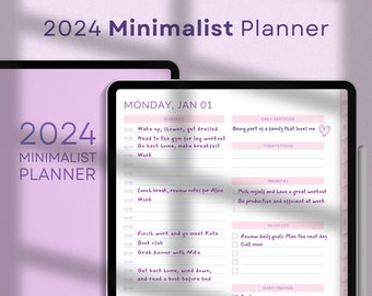 Minimalistischer Digitaler Planer 2024 | täglich, wöchentlich, monatlich Goodnotes iPad Planer, Self-Care Planer, ADHD freundlicher Planer, Mahlzeitenplaner