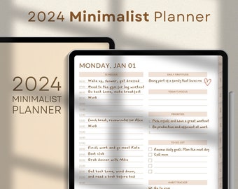 Minimalistischer digitaler Planer 2024 | Täglicher, wöchentlicher, monatlicher Goodnotes iPad-Planer, Selbstpflegeplaner, ADHS-freundlicher Planer, Essensplaner