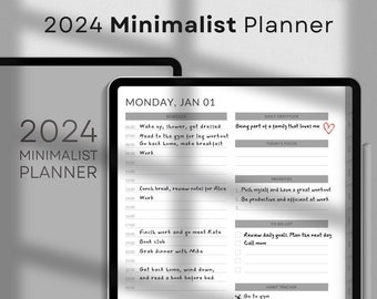 Minimalistischer Digitaler Planer 2024 | täglich, wöchentlich, monatlich Goodnotes iPad Planer, Self-Care Planer, ADHD freundlicher Planer, Mahlzeitenplaner