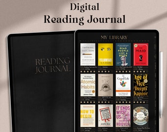 Digital Reading Journal Dark, Book Review & Library Tracker for Goodnotes, Digital Reading Log, Digital Bookshelf, Reading Planner for iPad