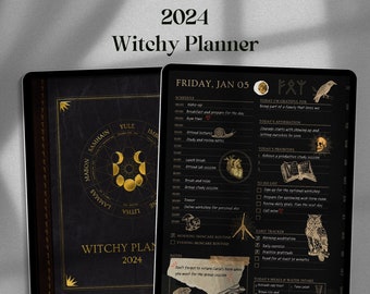 2024 Witchy Digital Planner | Yearly, Monthly, Weekly, Daily Planner | Budget Planner, Meal Planner, Student Planner | Withcy Journal, Dark